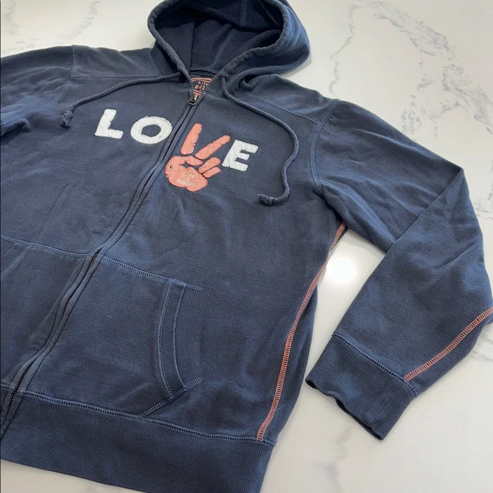 LIFE IS GOOD SIZE L~PEACE SIGN LOVE ZIP UP SWEATSHIRT JACKET ~HOODIE TOP SHIRT - Picture 4 of 12